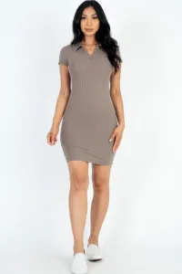 Женское облегающее мини-платье-поло в рубчик с короткими рукавами Truedames