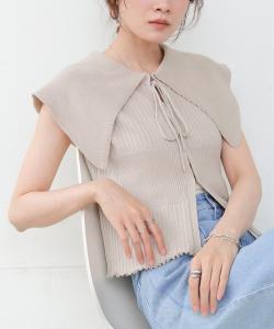 Летний вязаный топ с большим воротником