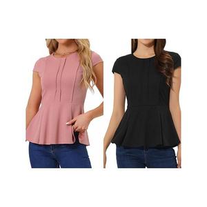 2 упаковки женского элегантного топа с каплевидными рукавами и баской Inspire Chic, Black Dusty Pink