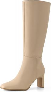 Женские сапоги Shoe'N Tale до колена с высоким каблуком-блоком, квадратным носком и боковой молнией, Nude
