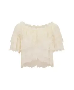 Венский кружевной топ с оборками Loveshackfancy, бежевый