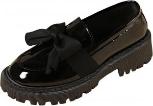 Лоферы для женщин кожаные на платформе с массивной рифленой подошвой, без застежки, легкие, для работы в офисе, прогулок, модные, однотонные, с круглым носком, повседневные, нарядные, удобные для ежедневной носки Canbebig, Black