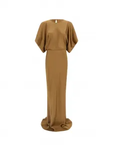 Макси-платье с драпированными рукавами Norma Kamali, бежевый