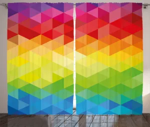 Штора ABAKUHAUS в геометрическом деревенском стиле, разноцветные треугольные ромбы, присборенная тесьма для спальни с петлями и крючками, 280 x 225 см, цвет: ярко-красный, горчичный, лаймово-зеленый, небесно-голубой Abakuhaus