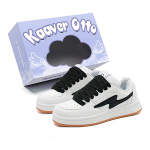 KAAVER OTTO Скользоустойчивые водонепроницаемые износостойкие дышащие скейтбордские кроссовки унисекс белые с черными шнурками, цвет White (Black Laces)