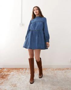 Платье Miss Selfridge с длинными рукавами и высоким воротом цвета индиго