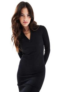 Женское платье миди с длинными рукавами и рубчиком черного цвета Hera