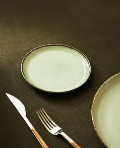 Боковая тарелка из фарфора с ободком под старину Zara Home, зеленый