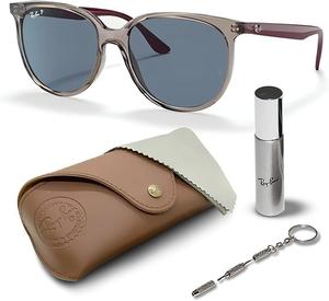 Солнцезащитные очки Ray-Ban RB4378 квадратной формы для мужчин и женщин в официальном комплекте RAYBAN Eyewear Kit, Polished Transparent Grey Frame | Polarized Dark Blue Lens