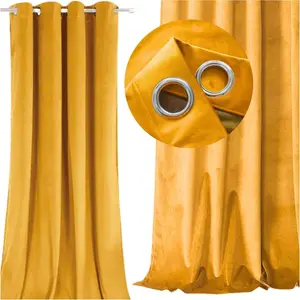 Бархатная штора с люверсами - горчично-желтого цвета MORE&DECO