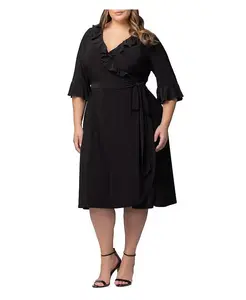 Платье-халат миди Barcelona больших размеров Kiyonna, черный
