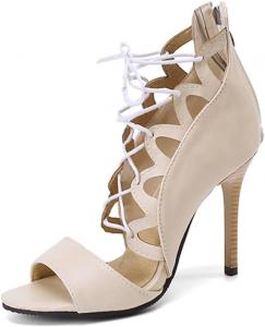 Женские ботильоны на высоком каблуке MRKEWUNEY с открытым носком и шнуровкой, летние модные ботильоны, 41 Beige