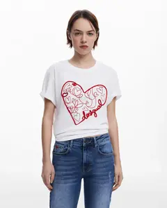 Женская футболка со шнурком и сердечками Desigual, белый