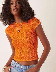 Детская футболка с оборками крючком ASOS DESIGN оранжевого цвета