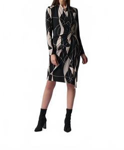 Платье-халат с абстрактным принтом, черное/лунный камень Joseph Ribkoff, Black/Moonstone