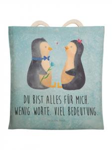 Шоппер Mr. & Mrs. Panda Einkaufstasche Pinguin Pärchen mit Spruch, цвет Eisblau