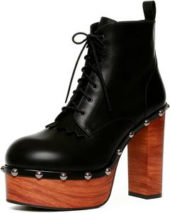 Женские ботильоны YDN с круглым носком, заклепками, на шнуровке, с массивной подошвой, универсальные для повседневных прогулок и уличного стиля, размер 4-16 US, Black