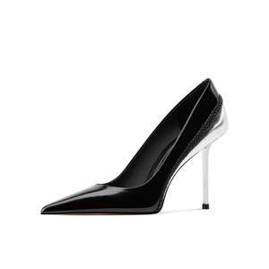 Туфли на тонком каблуке, высокие, 9 см, женские Shesrim, Black Silver