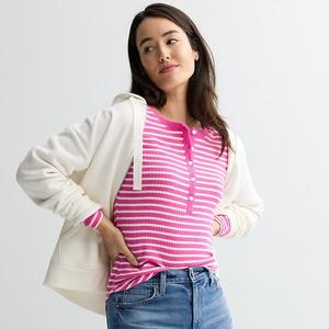 Женская футболка с длинным рукавом henley Sonoma Goods For Life, Pink Everyday Stripe