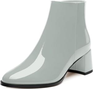 Женские ботильоны JUSTDANNI с круглым носком, массивным каблуком и высоким каблуком, удобная боковая молния, лакированные ботильоны для вечеринки, работы, повседневной носки и свадьбы, Grey