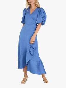 Платье миди с запахом из атласа sinda A-VIEW, цвет Medium Blue