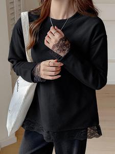 Женская блузка с круглым вырезом и кружевной каймой Doux Belle, цвет Black