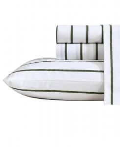 Комплект постельного белья из хлопкового перкаля, 4 предмета, размер King Nautica, Brenton Stripe Ivory/Fern