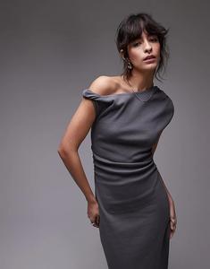 Макси-платье из джерси с перекрученными плечами в угольном цвете Topshop