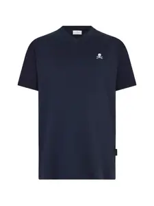 Футболка с V-образным вырезом и вышивкой в виде черепа Philipp Plein, синий