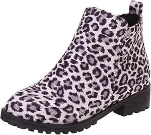 Женские ботильоны LYYSKY с эластичной посадкой на щиколотке, 3,5 см массивный низкий каблук, модные короткие ботинки на платформе, White Leopard(002)