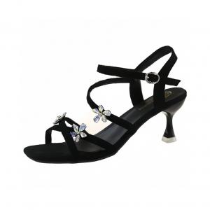 Aimilian Квадратные сандалии с открытым носком и одной пряжкой в западном стиле на тонком высоком каблуке черные, цвет Black