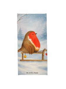 Mr. & Mrs. Panda Полотенце с изображением малиновки и саней, без надписи, белого цвета