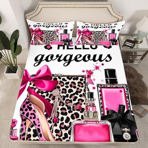 Erosebridal Комплект постельного белья Black and Pink Leopard Print с модным принтом, Pink Brown