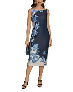 Платье миди без рукавов с вырезом лодочкой Donna Karan, синий