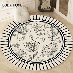 Budis Ковер круглый 180 см в стиле Chanel, утолщенный велюр для спальни, гостиной, рабочего стола, не скользит