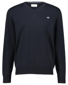 Вязаный свитер классический хлопок с v-образным вырезом Gant, черный