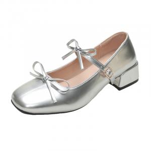 CZRSK Женские туфли Мэри Джейн на массивном каблуке серебристые, цвет Silver
