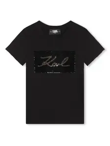 Футболка с пайетками KARL LAGERFELD KIDS, черный