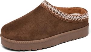 Женские тапочки-платформа, мини-ботинки с противоскользящей подошвой для улицы, короткие ботильоны, утепленные мехом и флисом, кроссовки, домашние тапочки Aeepd, Brown