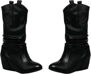 Женские вестерн-ботильоны Uniquelly с скрытой танкеткой, на высокой голенище, с круглым носком, без застежки, модные зимние ботинки, Black