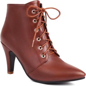 Женские элегантные ботильоны с острым носком, шнуровкой и высокой шпилькой, зимние и осенние короткие сапожки JOEUSTY, Brown