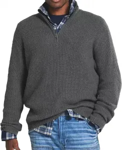 Мужской кашемировый свитер с молнией, 1/4 Zip V-образный вырез GHTRHSB