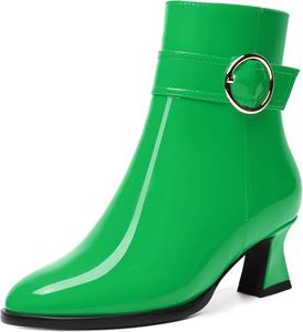 Женские ботильоны MODENCOCO с ремешком на щиколотке, застежкой-молнией, закругленным носком, пряжкой, модным массивным низким каблуком 2 дюйма, Green