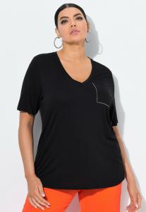 Блуза Ulla Popken RHINESTONE CHEST POCKET SHORT SLEEVE , Black