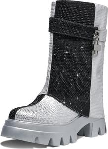 Driceic Женские боевые ботинки на платформе с зебровым принтом, регулируемые с шнуровкой и внутренней молнией, модные вечерние ботинки