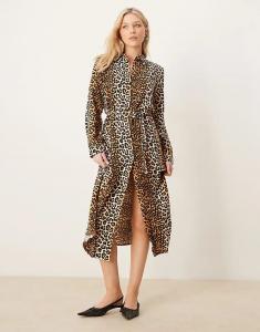 Макси-платье-рубашка с завязкой на талии с леопардовым принтом YAS