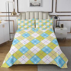 Erosebridal Комплект постельного белья Yellow Blue Modern Stripes с геометрическим ромбовидным узором, Blue Yellow