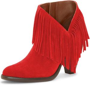 Женские ботильоны YDN с высоким массивным каблуком, короткие с бахромой и вырезом, боковая молния, стиль вестерн, Red