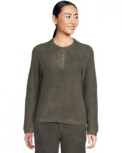 Женский свитер Barefoot Dreams Cozychic Lite Textured Raglan Sleeve Henley, Dark Moss
