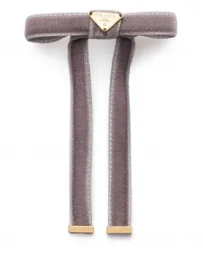 Бархатная заколка для волос с логотипом Prada, серый